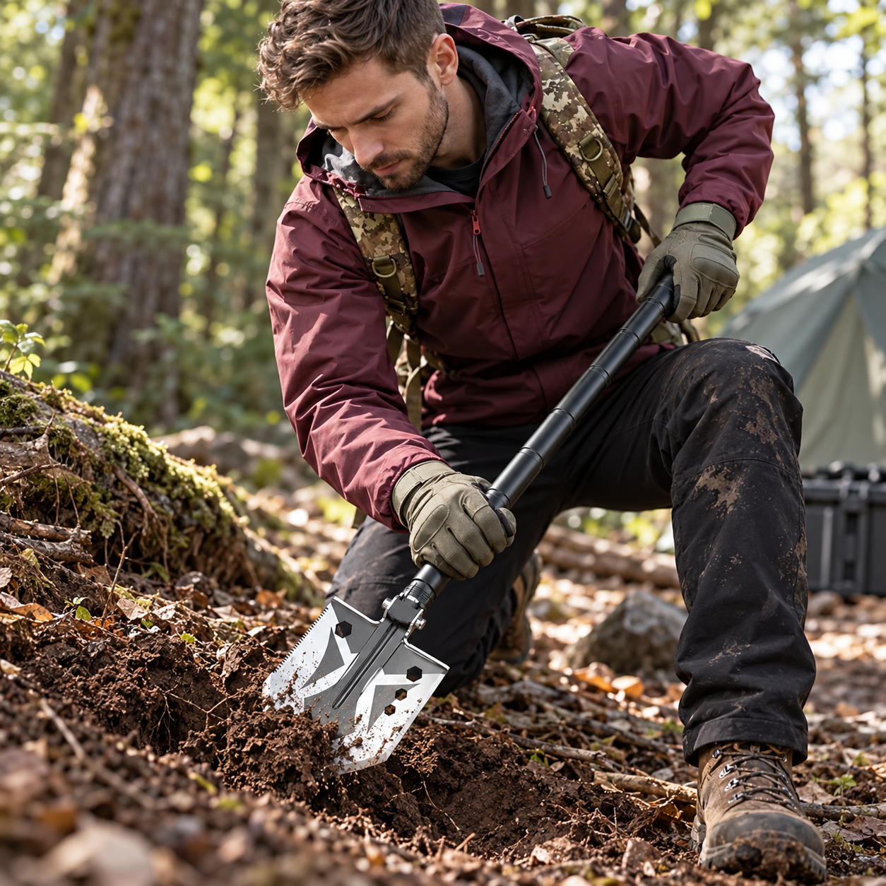 Digging with the WoodsMaster shovel in the forest