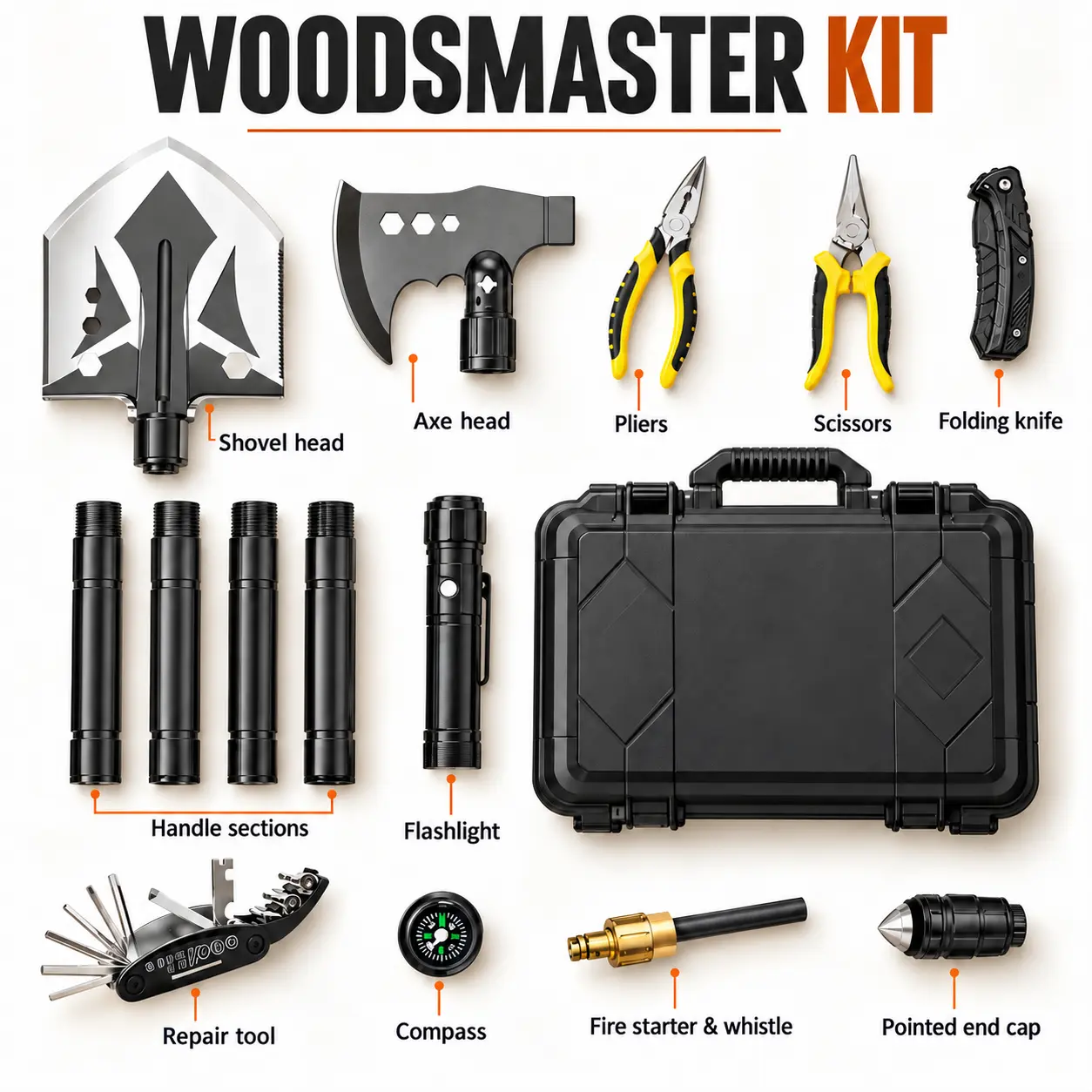 WoodsMaster Kit contents with labels